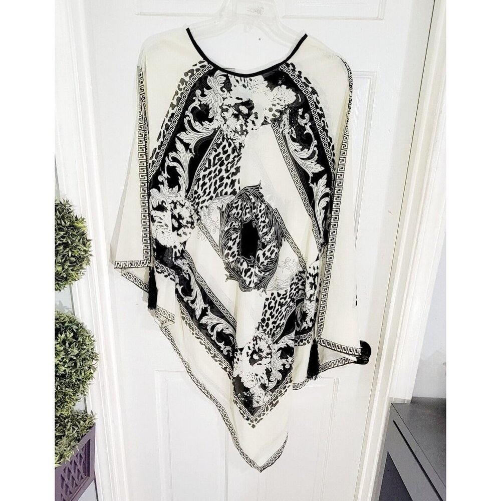 LM Beach Womens White Slit Sleeve Bathing Suit Cover Up Tassel Size‎ S NWT - Picture 2 of 8